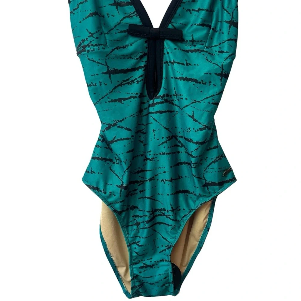NEW Stussy RARE Green‎ Black Bow Open Back One Piece Swimsuit Vacation Beach S